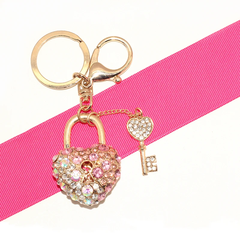 Valentine's Day High Quality Key And Heart Lock Charms Keychain Crystal ...