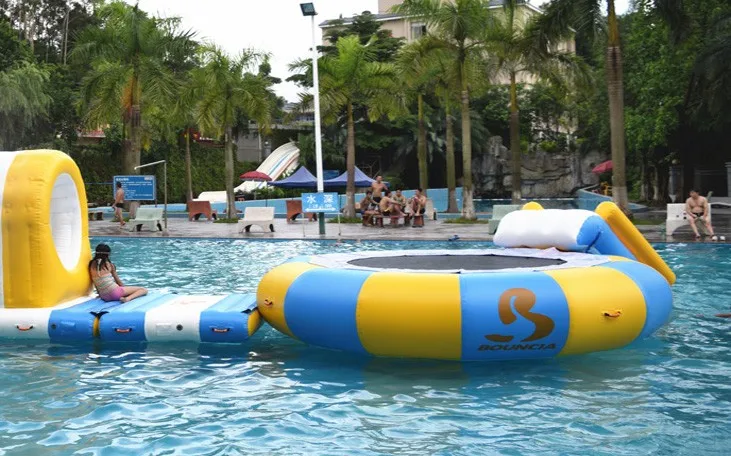 4m Diameter Inflatable Floating Aqua Trampoline With Slide For Pool
