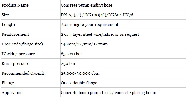 dn125 5 inch concrete rubber hose 4m with one collar