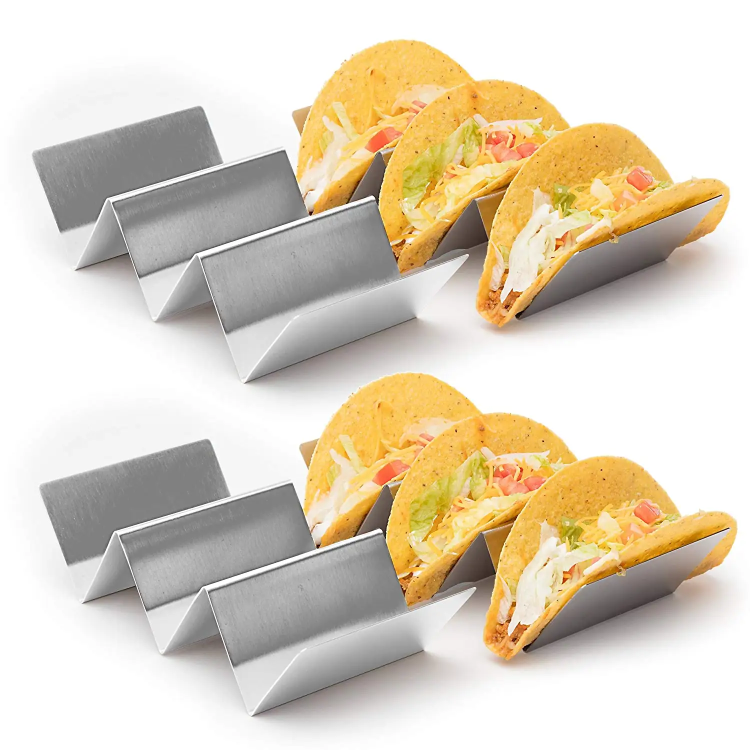 Outdoor Grill Safe UNIQUELY- 3 Pack Stainless Steel Stand Taco Holder Lightweight and Smooth Edges by Divyne Inc. Dishwasher Safe Oven Safe For Baking Taco Tray