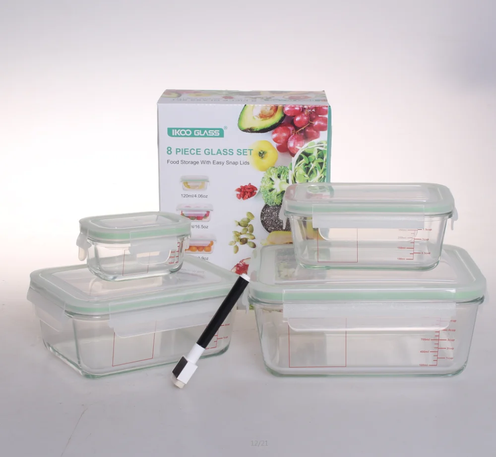 Ikoo Glass 3 Compartment Glass Food Container Storage Bento Box Sets