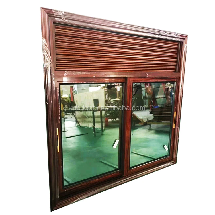 Powder coated aluminium framed wooden grain jalousie window wood louver door