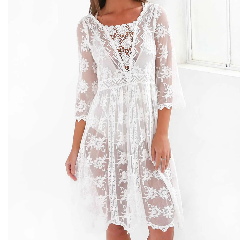 white lace beach cover up