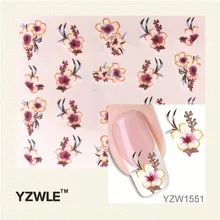 YZWLE 1 Pcs Nail Art de Água Adesivos de Unhas Beleza Wraps Foil Polonês Decalques Tatuagens Temporárias Watermark (YZW1551)