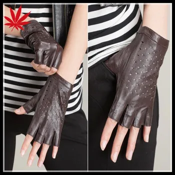 ladies fingerless leather fashion gloves