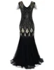 Women's Vintage Bead Sequin Lace Long Fringe Maxi Dress Evening Dress