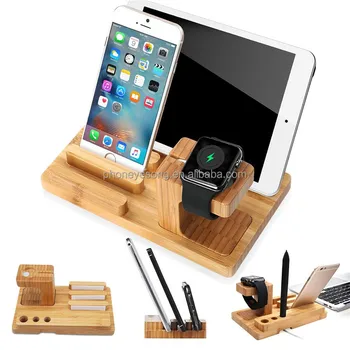 Mobile Phone Tablet 4 In 1 Bamboo Wood Stand Charging Bracket Mobile Phone Tablet 4 In 1 Bamboo Wood Stand Charging Bracket Docking Station Holder
