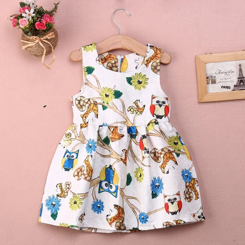 Girl Summer font b Dress b font 2016 Lovely Princess Baby Girls Owls Flower Party Ball