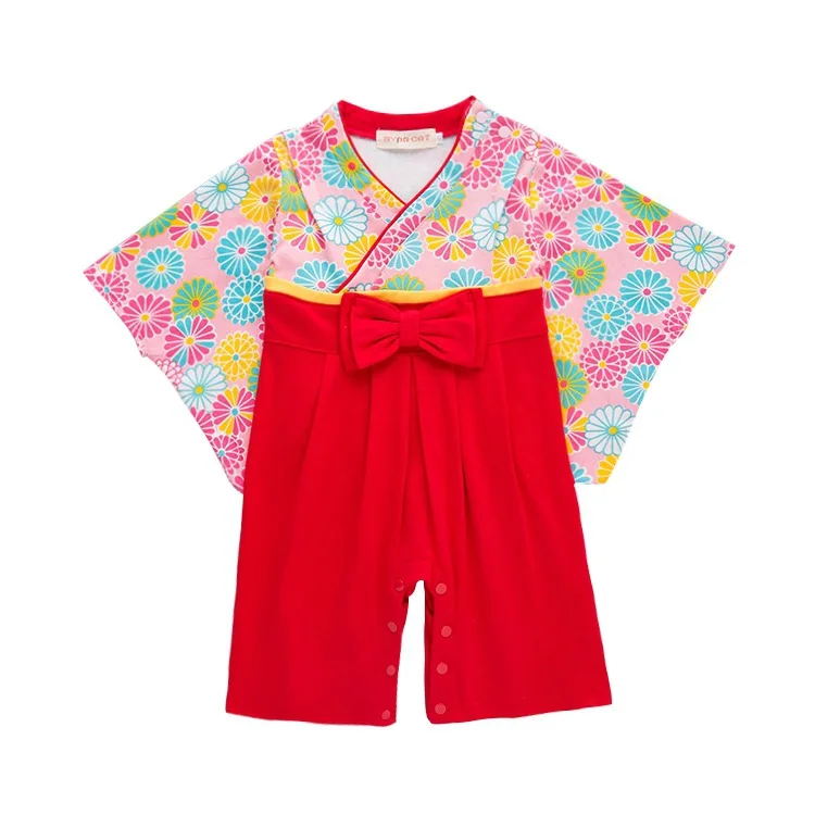 macacão quimono de manga longa macacão feminino de manga longa flor vermelha algodão sakura roupas de bebê para meninas roupas flores de cerejeira
