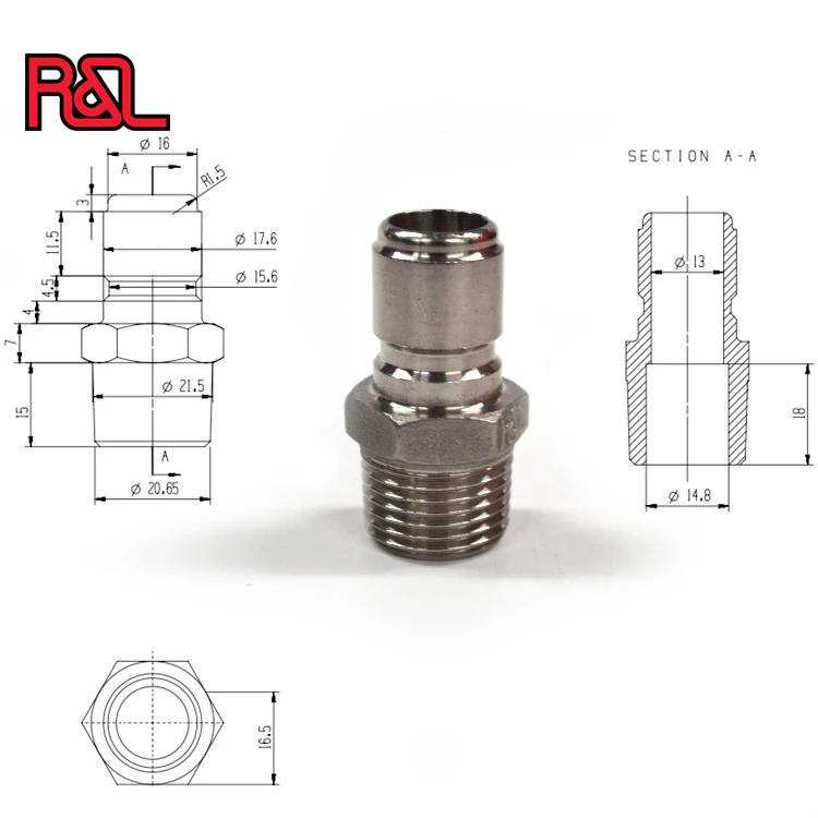 1.5 Inch Tri Clamp To Quick Disconnect Male Plug - SS304 Stainless Steel Adapter