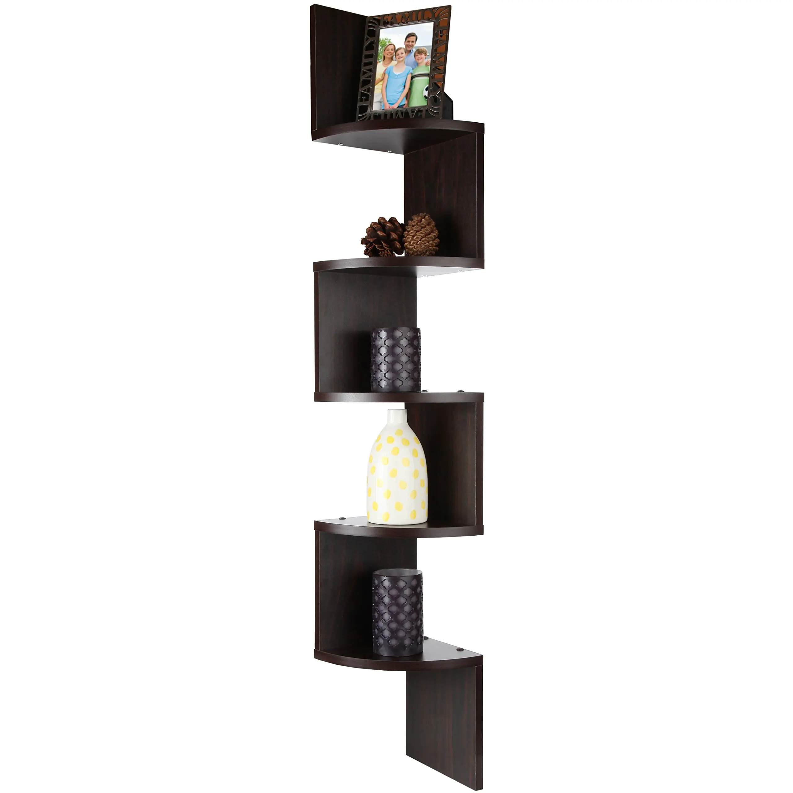ARAD Floating Shelf, Wall Shelf, Shelf Organizer, Home Decor Shelves, 5 Tiers Walnut Corner Floating Wooden Shelf
