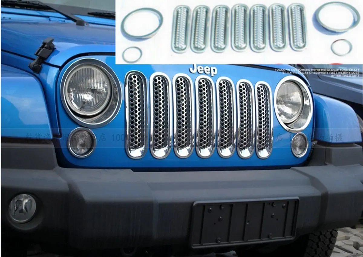SILVER Opall Honeycomb Matte Mesh Front Grill Grille Inserts Cover Kit For 2014-2016 Jeep Grand Cherokee 7PC