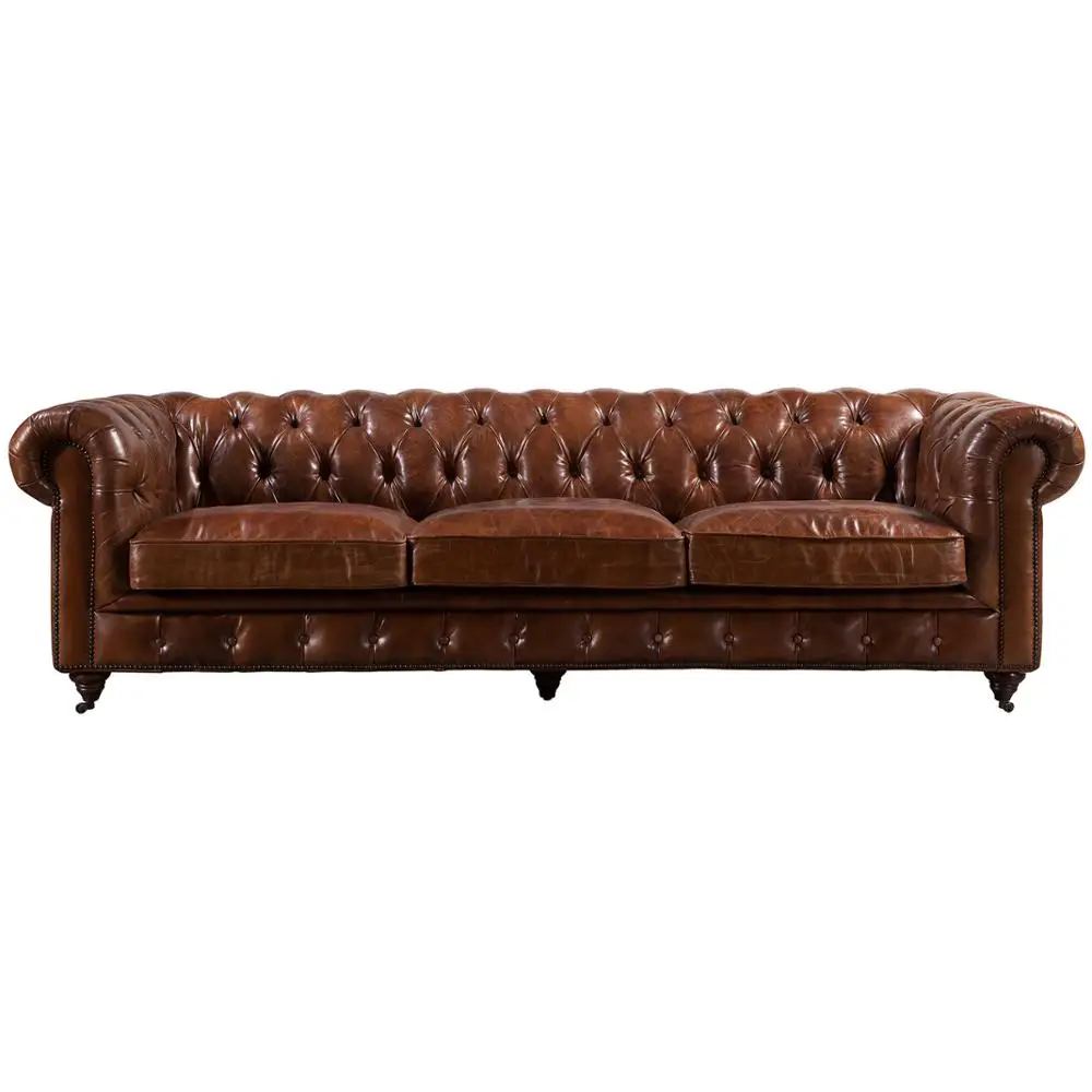 Vintage Chesterfield Genuine Leather Sofa With Cushion Classical Home