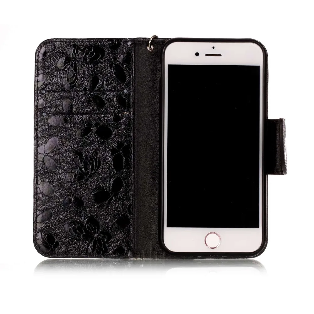 Book Wallet Laser butterfly leather flip phone case for Iphone 7/7plus