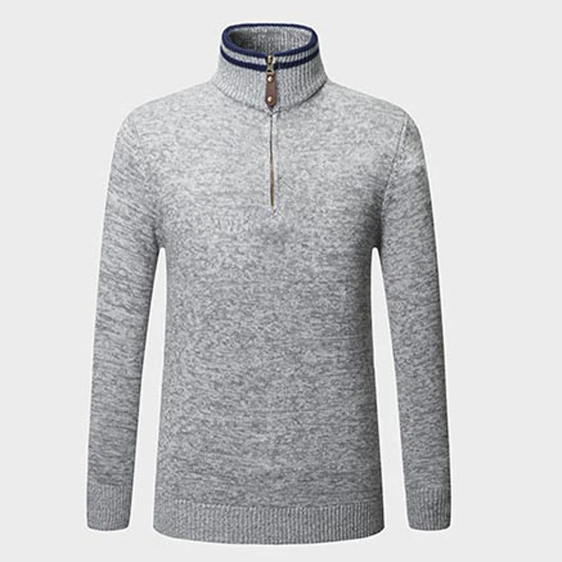 Men Sweater Blouse Winter Zipper Stand Collar Pullovers Knitwear