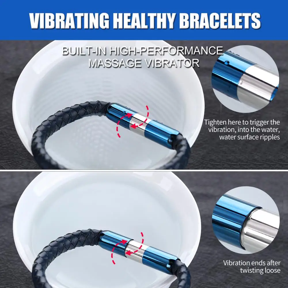 Trendy 2018 Mens Vibration Health Magnetic Stainless Steel Black Braided Leather Bracelets
