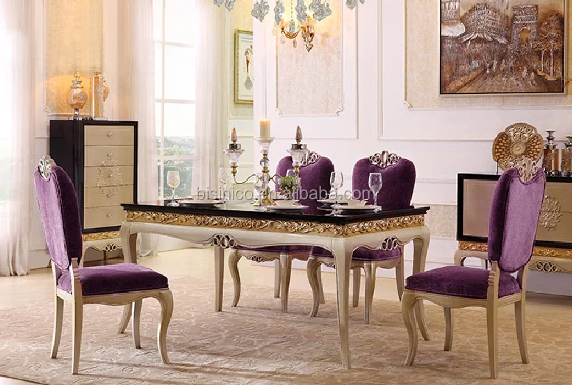 purple dining chairs and table