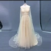 Alibaba Prom Dress Champagne Tulle Shiny Beading Cape Ladies Long Gowns