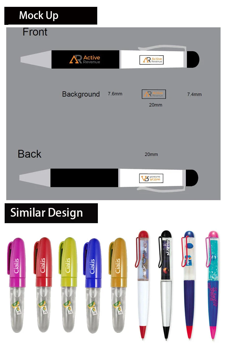 Custom Glitter and 2D PVC Floater Inside Plastic Pen