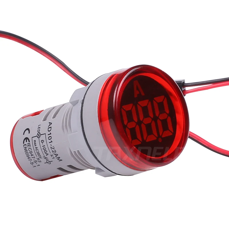 AC220V 22mm Round LED Digital Display Voltage Meter Ampermeter Monitor Indicator 