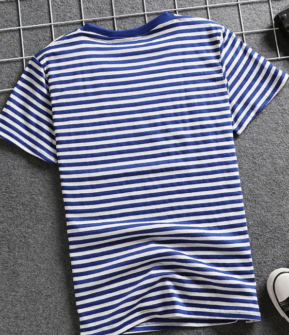 Summer New Fashion Blue And White Stripes Large Size Couple T Shirts ...