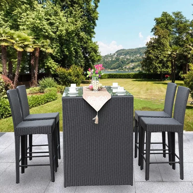 Modern Hotel Patio Furniture Rattan Bar Stool Chair And Table For