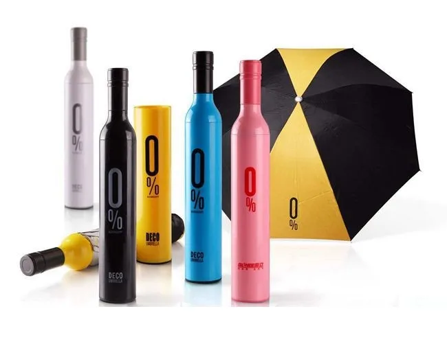 Customized Logo More Pattern Three-folding Rain Umbrella Wine Bottles Umbrella With Sivler Coating Fashion Creative Gift agent