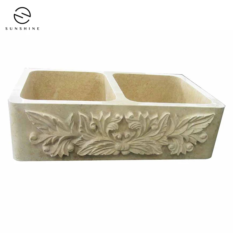 Double Bowls Marble Undermount Kitchen Sink Apron Front Sink