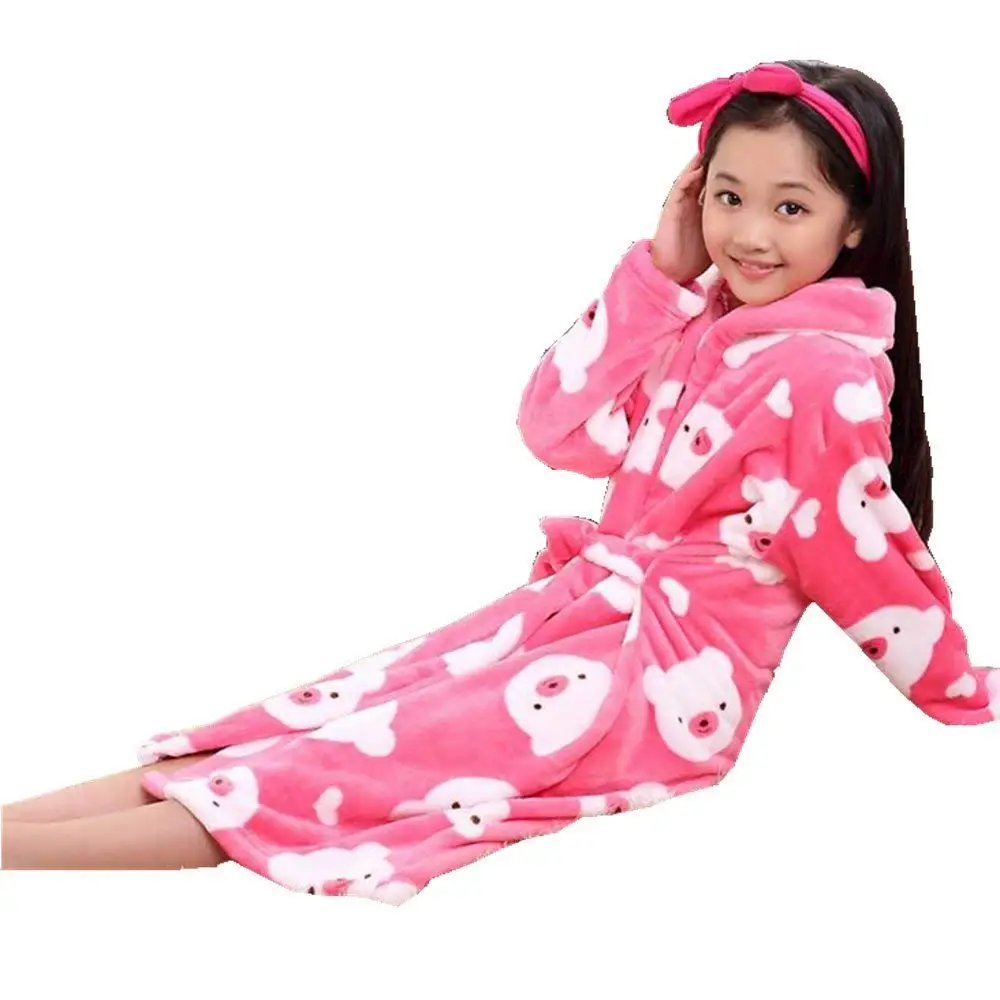 JIANLANPTT Soft Warm Bathrobe Kids Boy Girls Flannel Hooded Cartoon Robe Pajamas