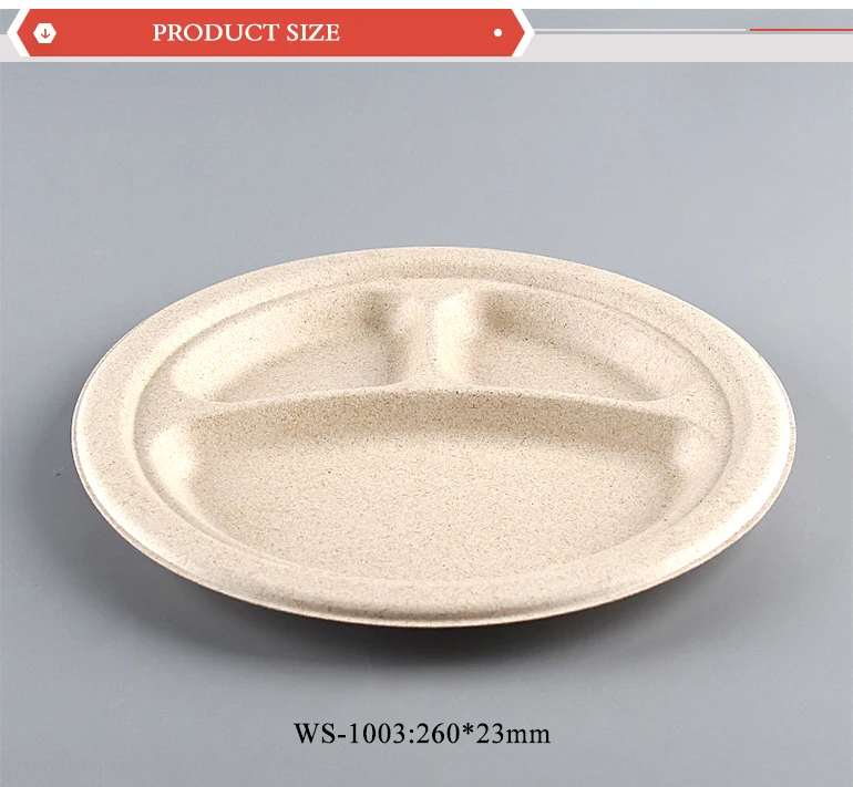 Eco Friendly Tableware Bagasse 3-compartment Round Plate Sugar Cane ...