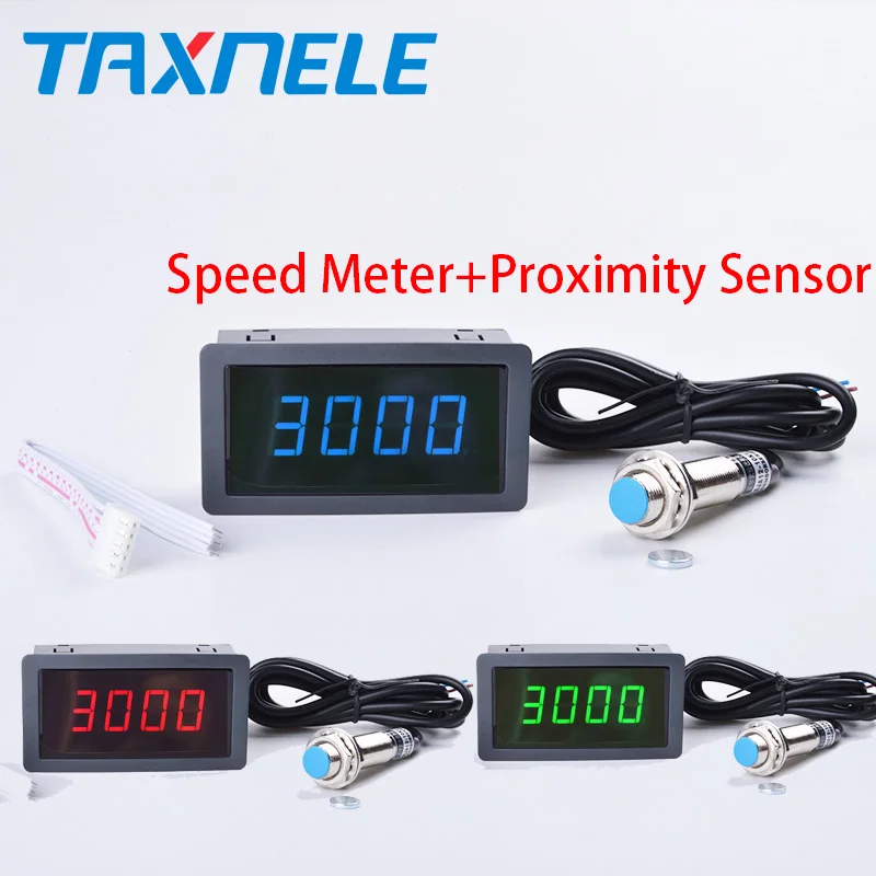 1x Digital Red LED Tachometer 10-9999 RPM Meter Gauge Proximity Switch Sensor for sale online 