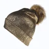 Gold stamp beanie Hat Winter custom Chunky Knit Party Metallic Shiny Beanie Skull Hats Cap waterproof Beanies