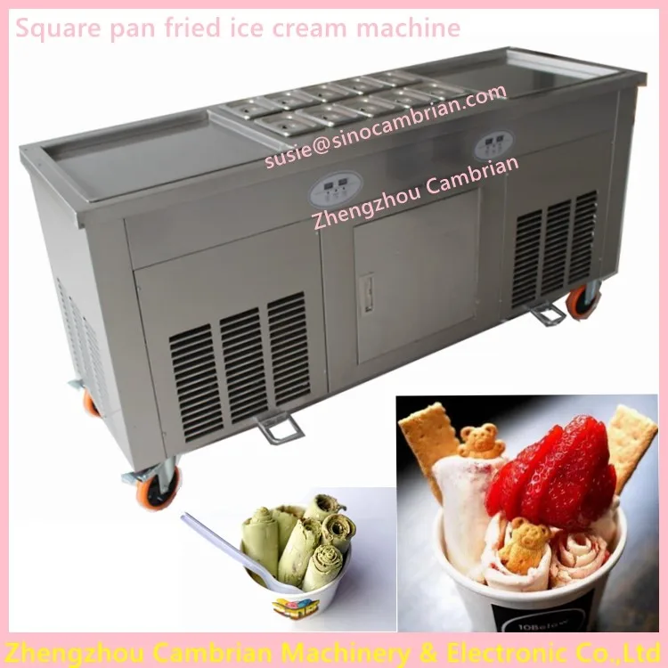 New 9 Toppings Barrels Double Square 45cm Pan Roll Stir Fry Fried Ice