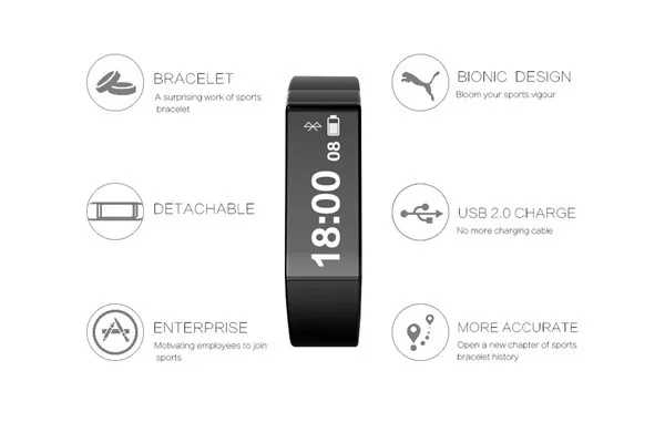 Vidonn X6S USB Charging Smart Wristband Watch Bluetooth Fitness Bracelet For IOS Android Phone