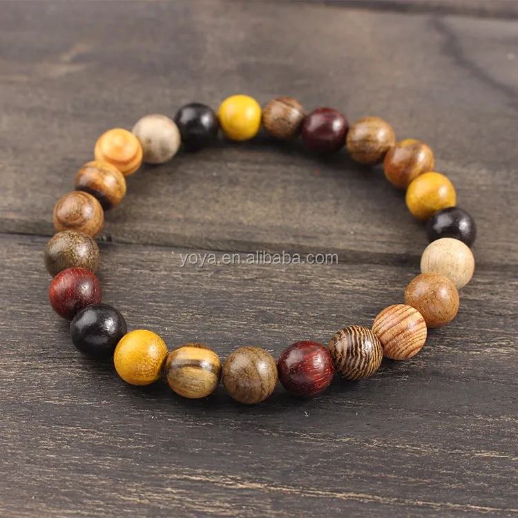 Bw1016 Handmade Natural Wooden Bead Bracelets,Elastic Healing Wood Bead