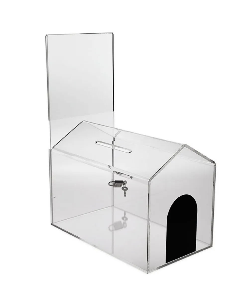 Acrylic House Shaped Donation Box,Charity Collecting Box With Lock