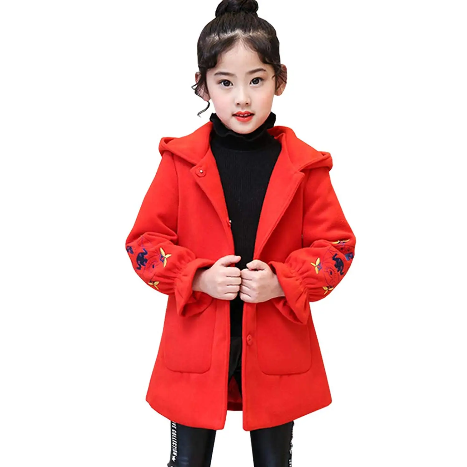 M/&A Girls Winter Autumn Wool Blend Jacket Coat with Faux Fur Collar