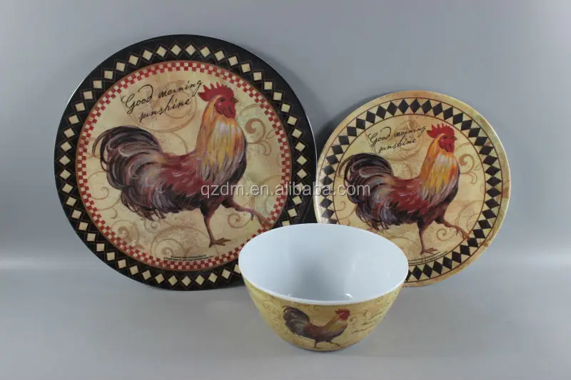 12 pcs melamine dinner ware dinner sets cock printing