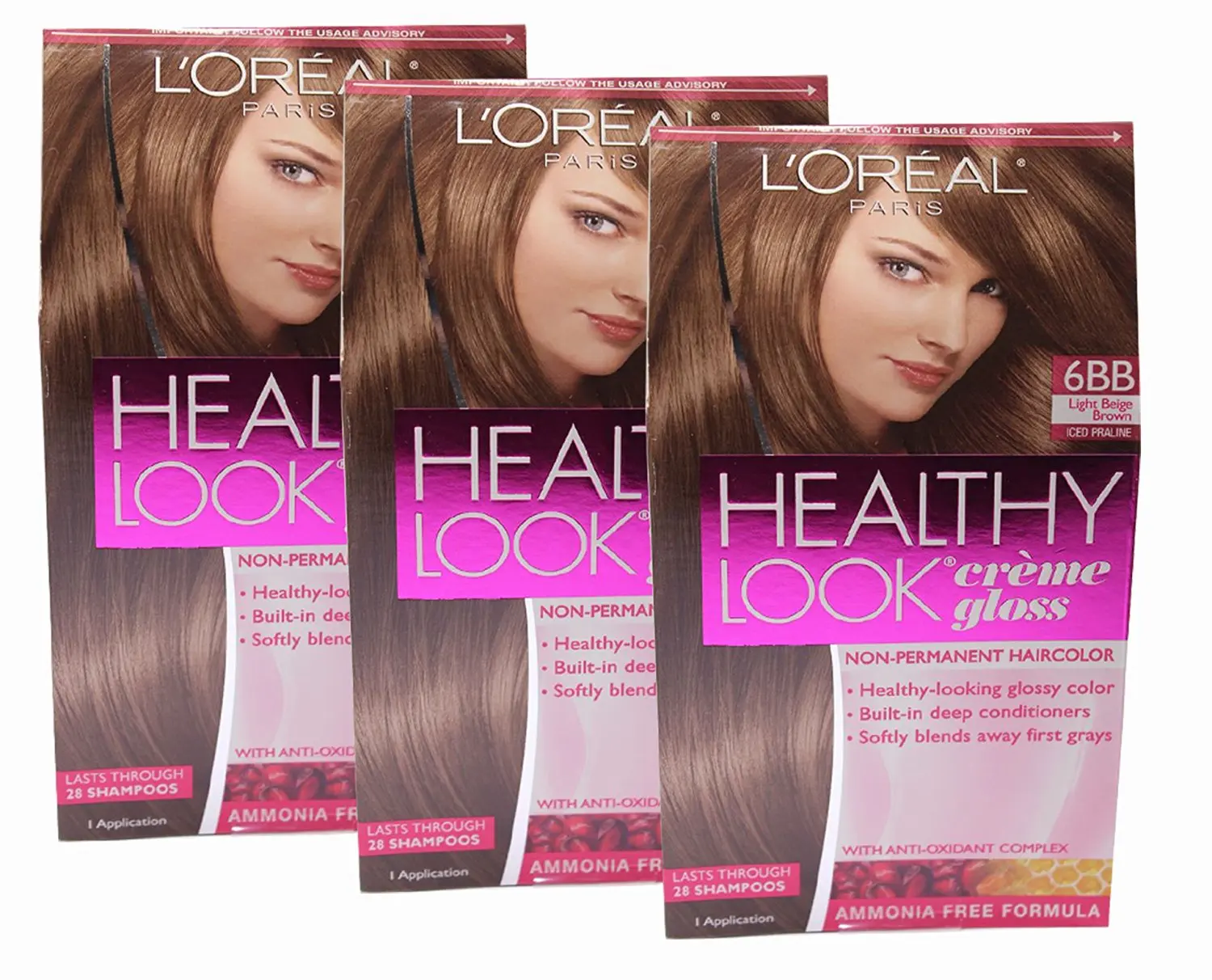 Loreal Healthy Look Hair Dye, Creme Gloss Color 6BB, 1 ct (Pack of 3) .