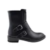 Black PU shoes edge metal chain with two buttons decoration zipper flat boots shoes for ladies