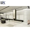 Tempered Glass Mirror White Paint Metal Display Racks Marble Backwall Glass display Case Ceilling LED Light For Bag Shop