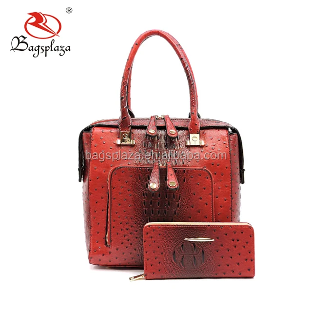 red ostrich bag