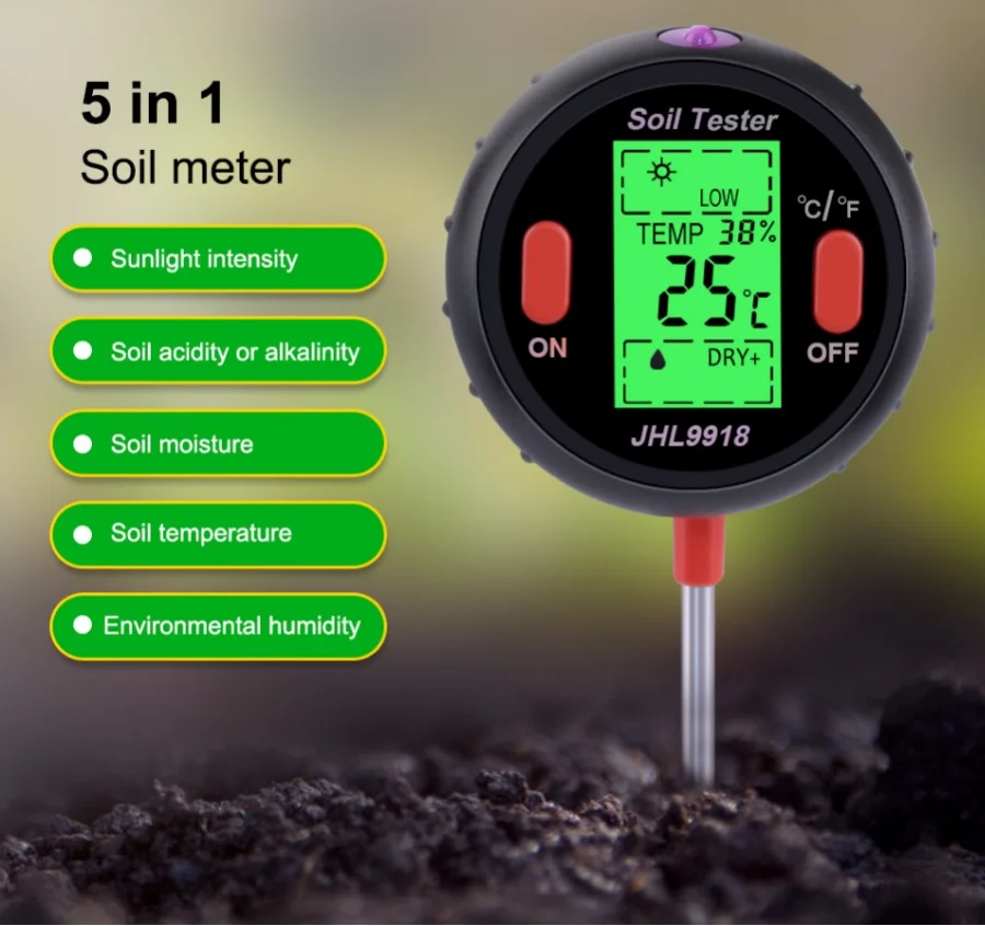Professional High Accuracy Digital Soil Meter Ph Light Hygrometer Moisture Temperature Tester