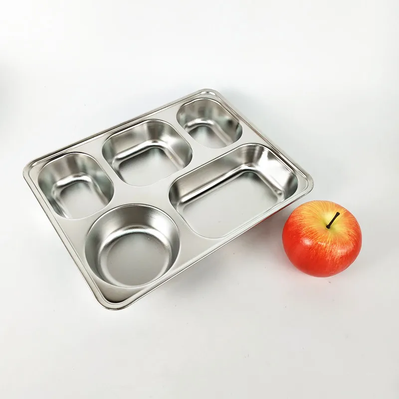 High Quality Divided Metal Food Lunch Mess Tray Stainless Steel 5 Meal