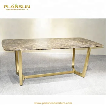 Luxury Brass Metal Base Rectangular Italian Marble Top Dining