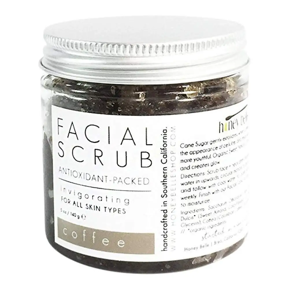 All Natural Coffee Detox Face Scrub | 100% Organic Facial Scrubs | Exfoliate, Hydrate, Moisturize All Skin Types | For Blemishes & Blackheads, and the Best Exfoliating Sugar - By Honey Belle