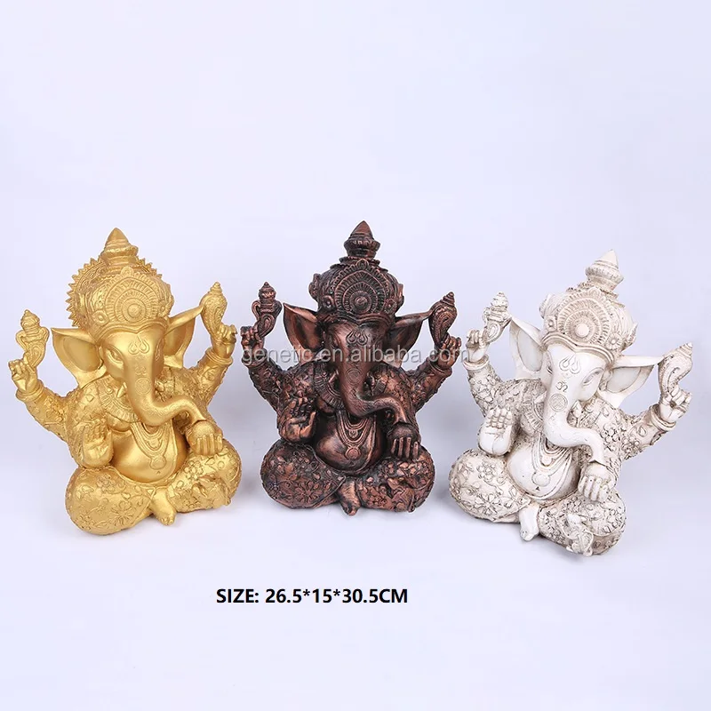 Resin Antique Bronze White Gold Color India Thailand Buddha Elephant God Hindu Ganesh House