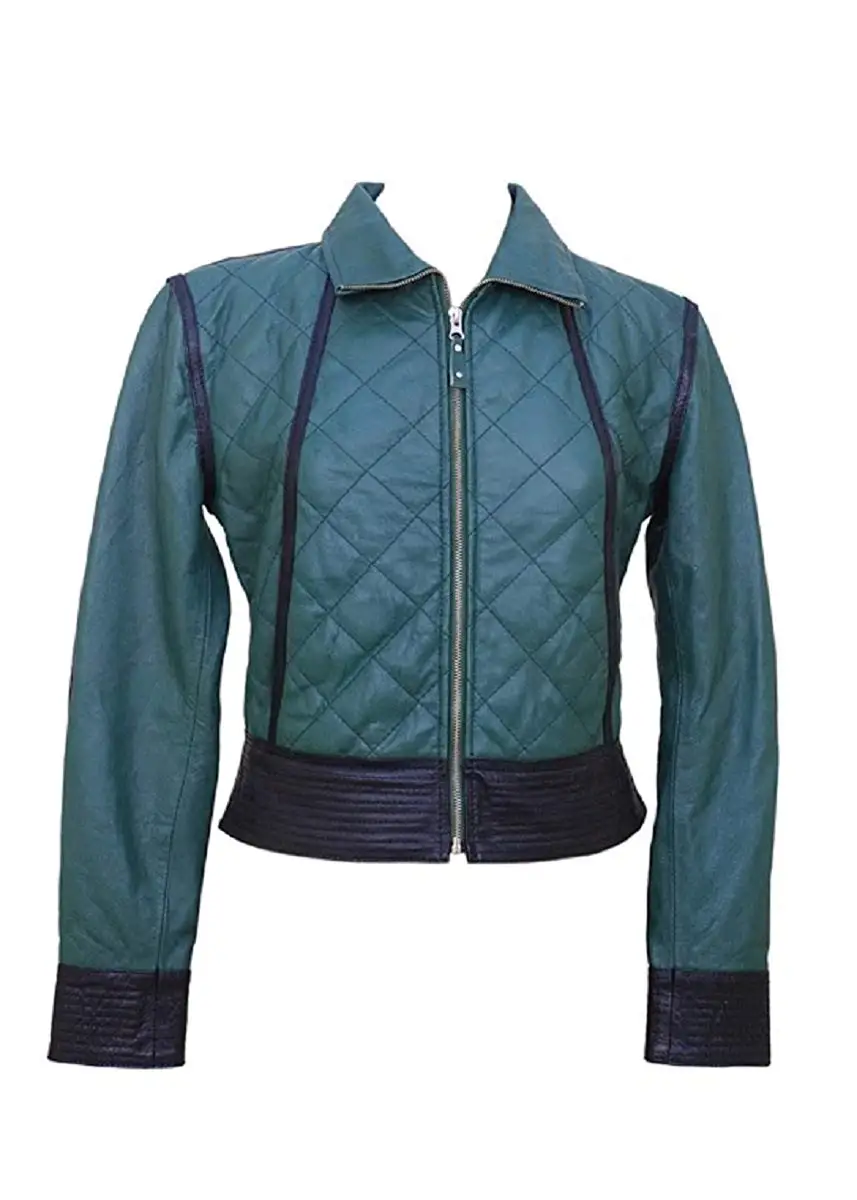 Bestzo Women's Fashion Jacket Lamb Leather Blue XXL