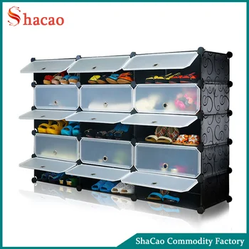 Black With Pattern Diy Storage Shoe Rack Plastic Shoe Cabinet