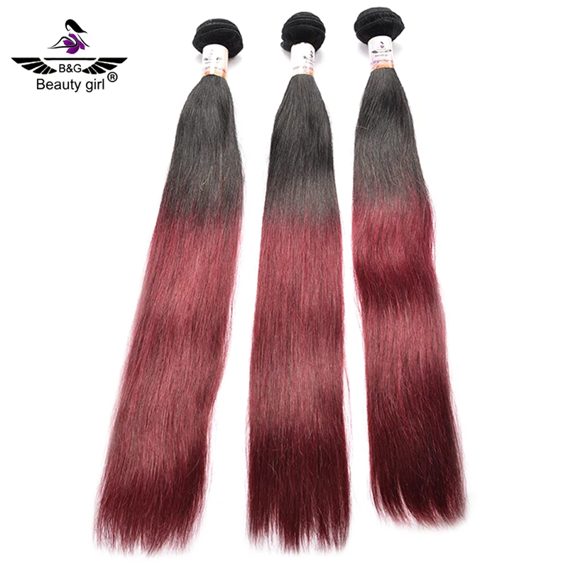 Wet And Wavy Ombre Colored Human Hair Weave Red Wine Two Tone